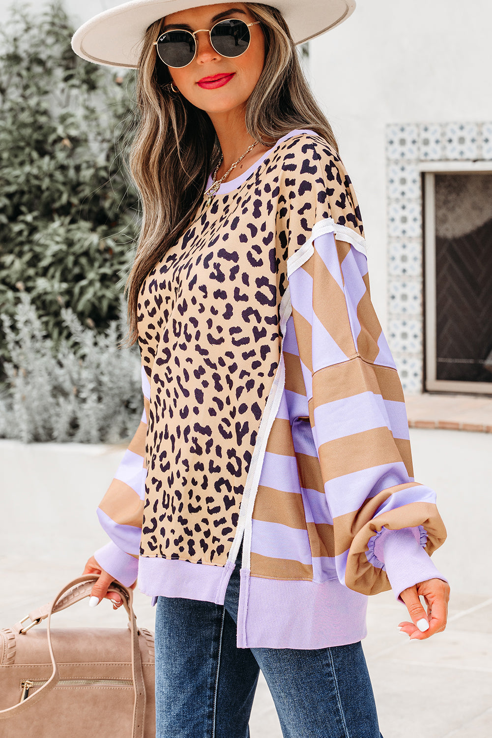 Olivia Stripe Leopard Casual Sweatshirt