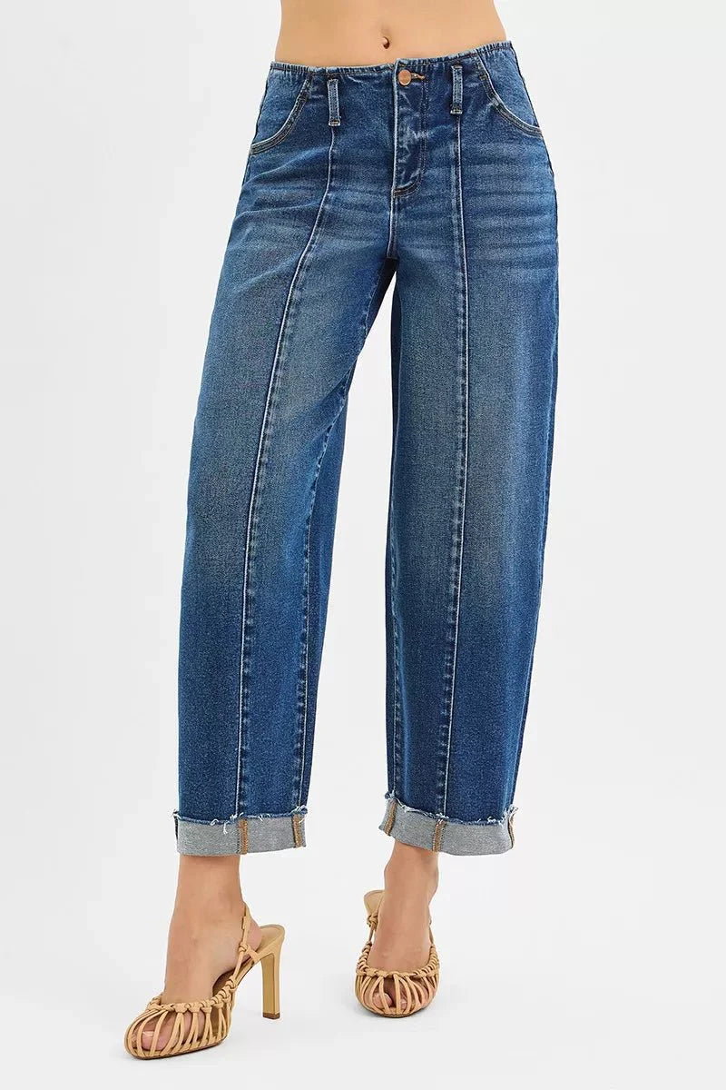 RISEN High Rise Fit Barrel Cuffed Jeans
