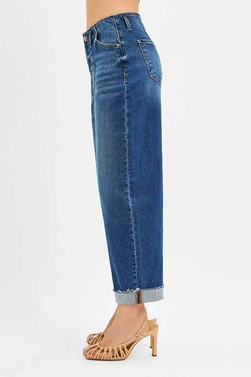 RISEN High Rise Fit Barrel Cuffed Jeans